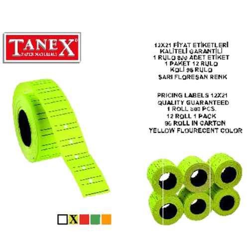 Tanex Fiyat Etiketi Çizgili 12X21 Fosforlu Sarı - 6'lı Paket - - Tanex