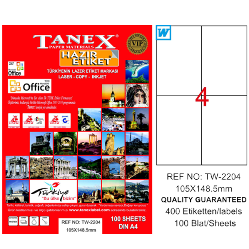 Tanex Laser Etiket 100 Yp 105X148,5 Laser-Copy-Inkjet Tw-2204 - - Tane