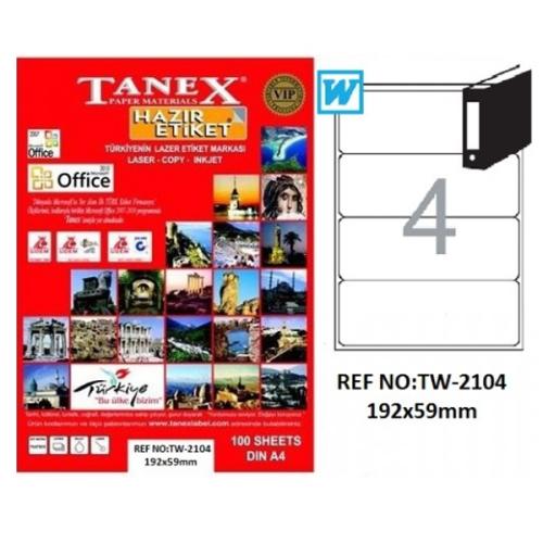 Tanex Laser Etiket 100 Yp 192X59 Laser-Copy-Inkjet Tw-2104 - - Tanex -