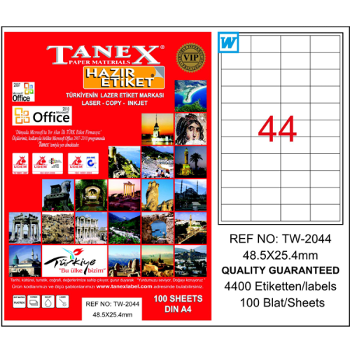 Tanex Laser Etiket 100 Yp 48X25 Mm Laser-Copy-Inkjet Tw-2044 - - Tanex