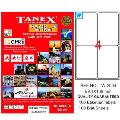 Tanex Laser Etiket 100 Yp 99.1X139 Laser-Copy-Inkjet Tw-2004 - - Tanex