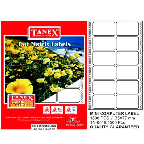 Tanex Sürekli Form Etiket 1500 Lü 35X77 Tn 0018 - - Tanex - Fiyatı - Y