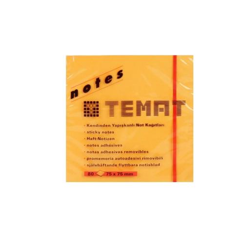 Temat Yapışkanlı Not Kağıdı Fosforlu Turuncu 75X75 Mm 11234 - 12'li Pa