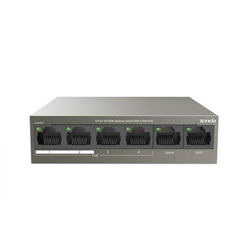 Tenda Tef1106P 6 Port 4 Port Poe+ 10-100 + 2 Port Uplink Switch Çelik 