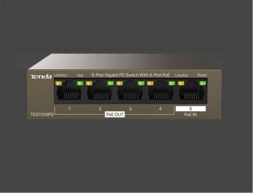 Tenda Teg1105Pd 5 Port 4 Port Poe+ 1 Port Poe+ İn 10-100-1000 Switch Ç