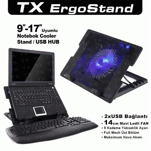 Tx Acnbergst Ergostand 14Cm Led Fan'lı 5 Kademeli 2Xusb 9"-17" Noteboo