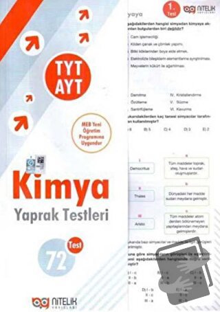 TYT AYT Kimya Yaprak Testleri - Kolektif - Nitelik Yayınları - Fiyatı 