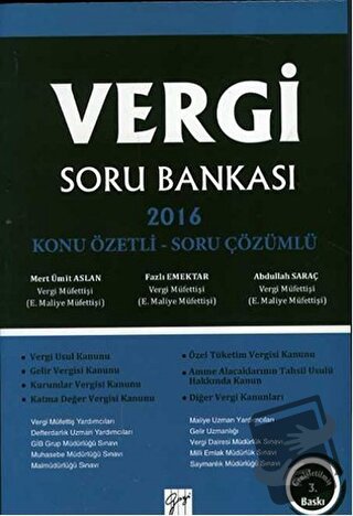 Vergi Soru Bankası 2016 - Konu Özetli Soru Çözümlü - Abdullah Saraç - 